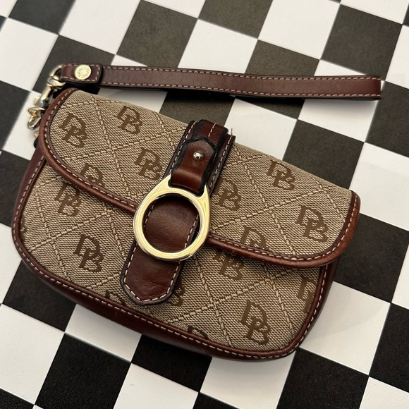 DOONEY AND BOURKE BROWN MONOGRAM LOGO WRISTLET WALLET POUCH - Picture 11 of 12